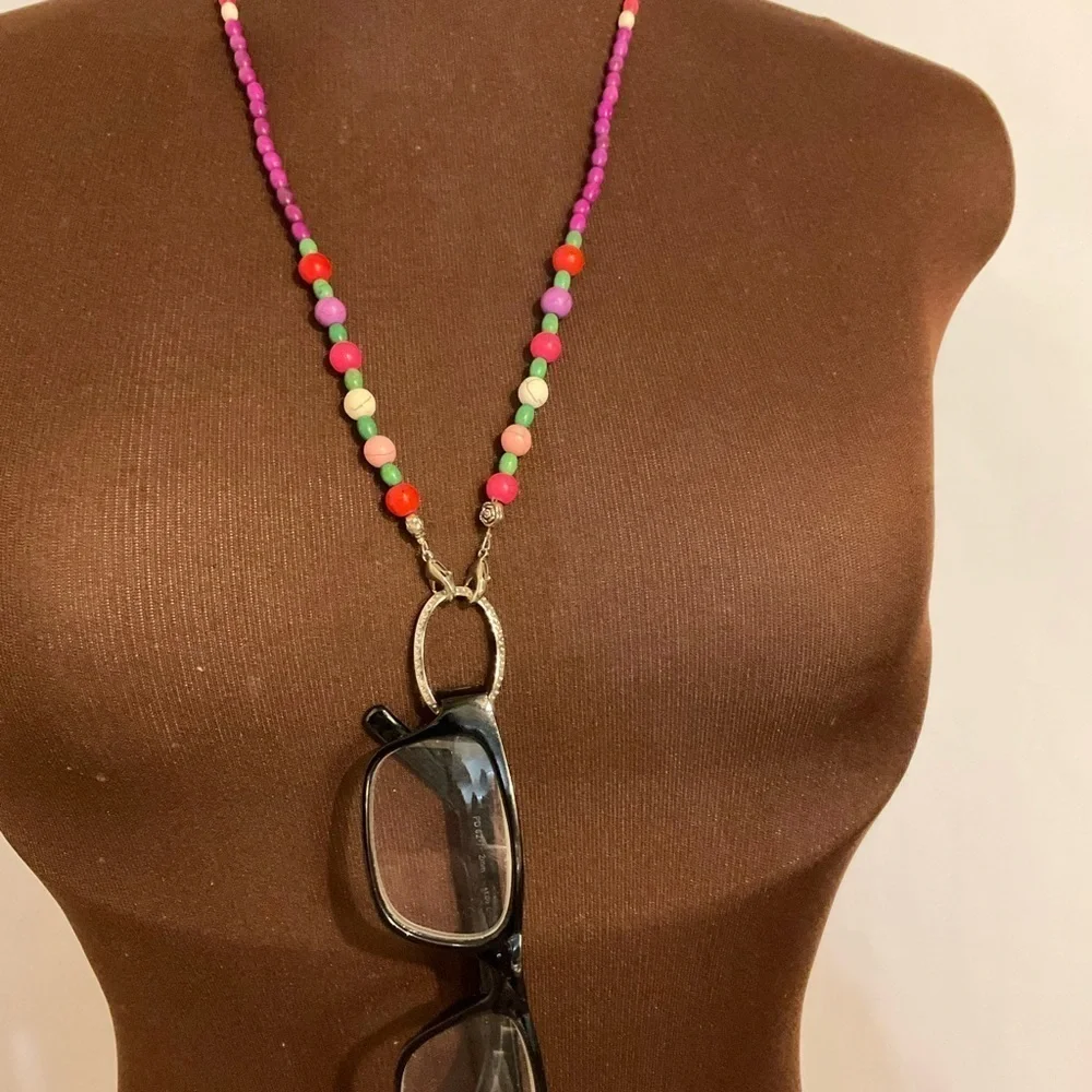 Hand Crafted Eyeglass Face Mask Holder Beaded Pink Purple White Green Silver